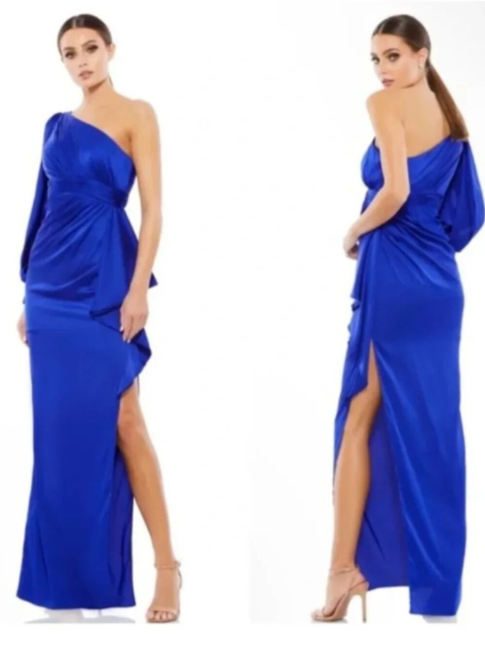 Mac Duggal by Ieena One Shoulder Bishop Sleeve Gown NWT in Sapphire Blue 2